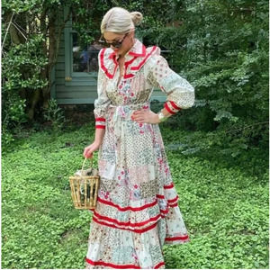 Hunter Bell $415 Jasper Patchwork Long Sleeve Maxi Dress